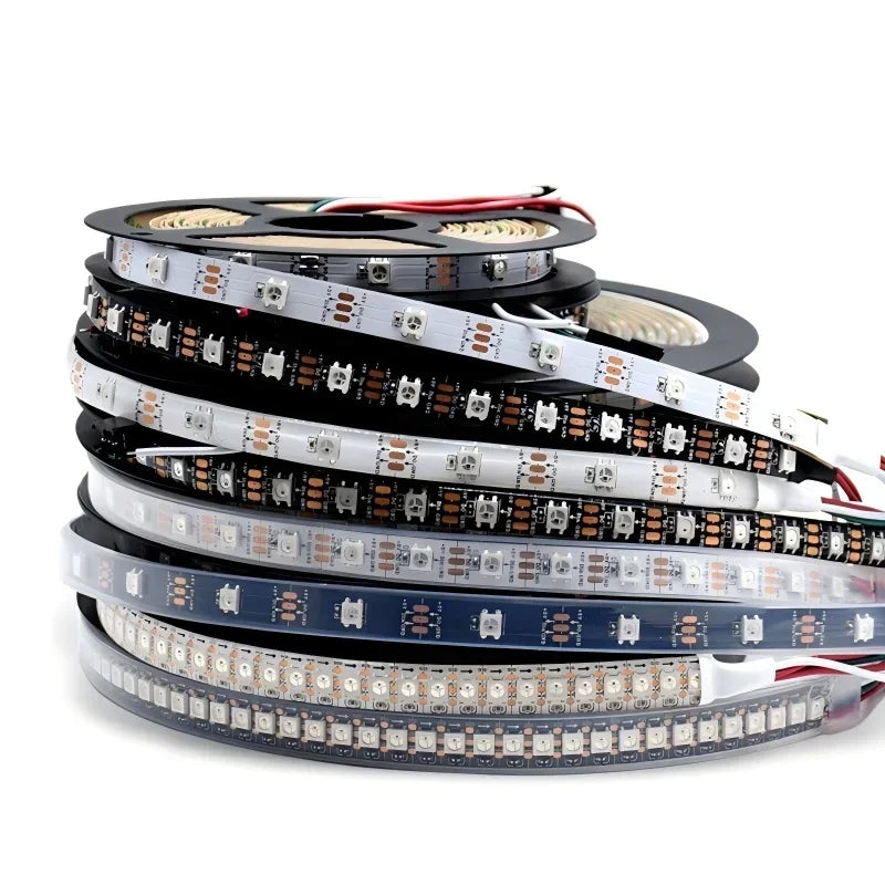 WS2812B 5050 RGBIC Smart LED Strip WS2812 Individually Addressable IC 30/60/144Pixels/Leds/m Light DC5V Black White IP30/65/67