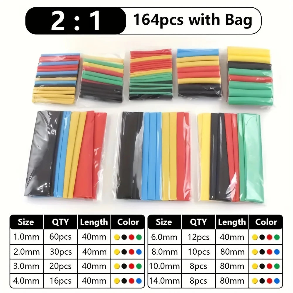 127-750pcs Multi size heat shrink tubing kit - universal, 2:1 shrink, high temperature resistant, insulated tubing with box