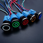 16/19/22mm Black Push Button Switch Waterproof Illuminated Metal Momentary Latching Fixed On Off Power Switch Backlit LED 3V 12V