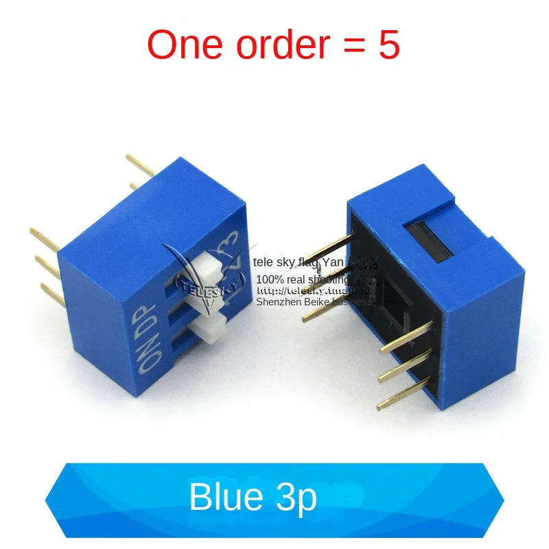 5PCS Dial Switches Toggle Side Dial Flat Dial Coding Patch 2P 4 5 6 8 9 10 Bit 2.54mm Red Blue Black
