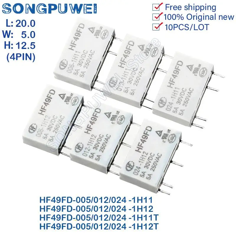 10PCS HF49FD Relays 5V 12V 24V DC HF49FD-005-1H11 HF49FD-012-1H11T HF49FD-024-1H12T F49FD-005 012 024 1H11 1H12 5A 100% Original