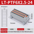 Push-in Terminal Block PTF6X2.5mm One in Multiple Out Splitter Spliceable Wire Connectors DIN Rail Junction Box Electrical Joint