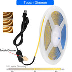 5V USB 3mm PCB COB LED Strip Light with Switch Dimmer Remote Control 320 LEDs High Density Linear Lighting Flexible Tape Lamp
