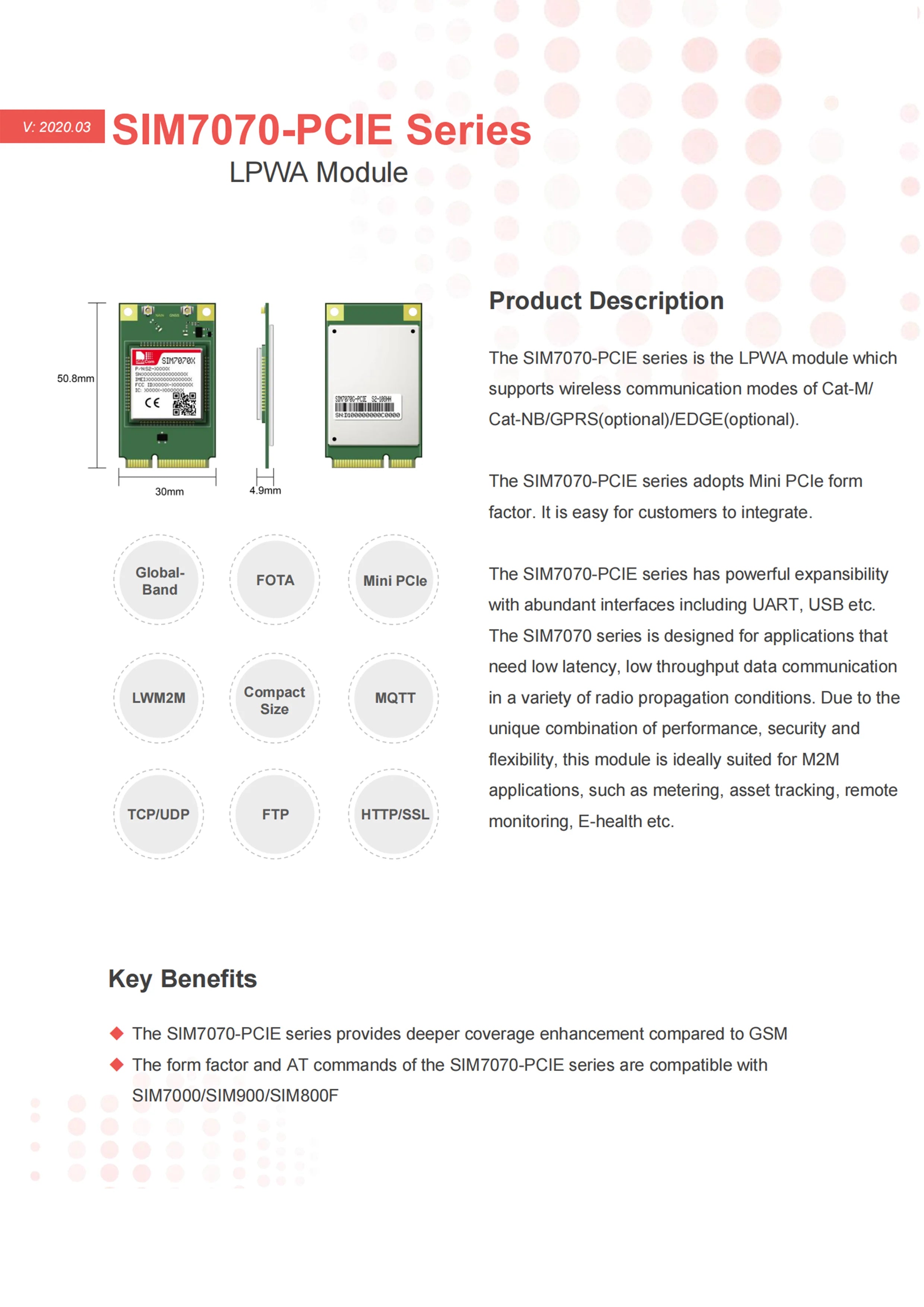SIMCOM SIM7070E SIM7070G SIM7000E SIM7000A SIM7000G LPWA Module MINIPCIE