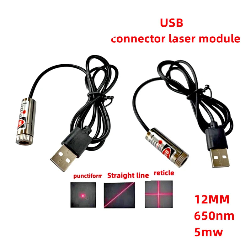 12mm 5mw Adjustable focus red Diode Industrial Laser Module Positioning Copper Head With USB Line 650nm Dot Line Cross