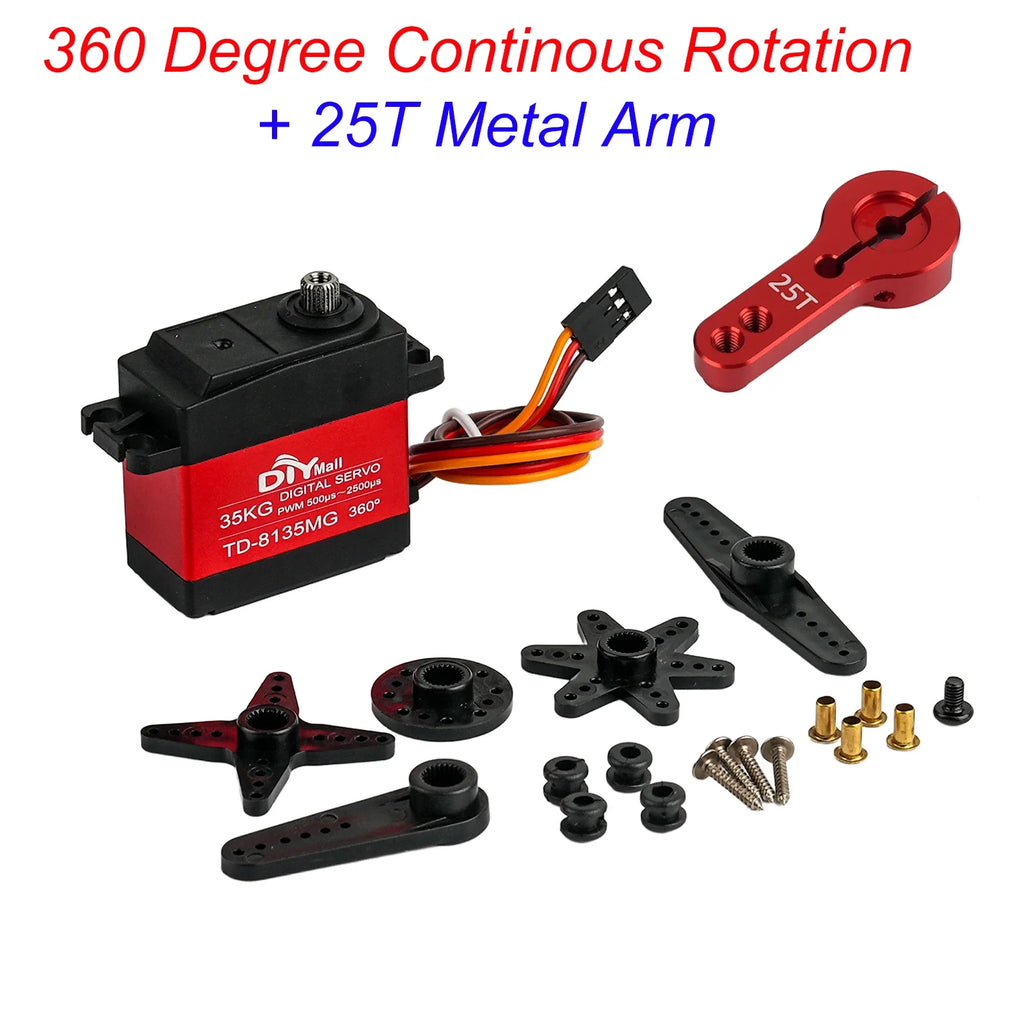 TD-8135MG Digital Servo Motor 35KG 180/270/360 Degree Waterproof Large Torque Angle Controllable 25T Metal Arm RC Cars Aircraft
