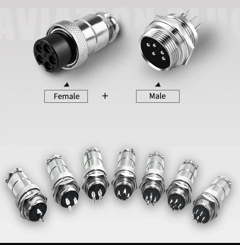 5pcs GX12 GX16 GX20 2 3 4 5 6 7 8 9 10Pin Male Female Butting Wire Cable Circular Aviation Socket Plug Panel Connector