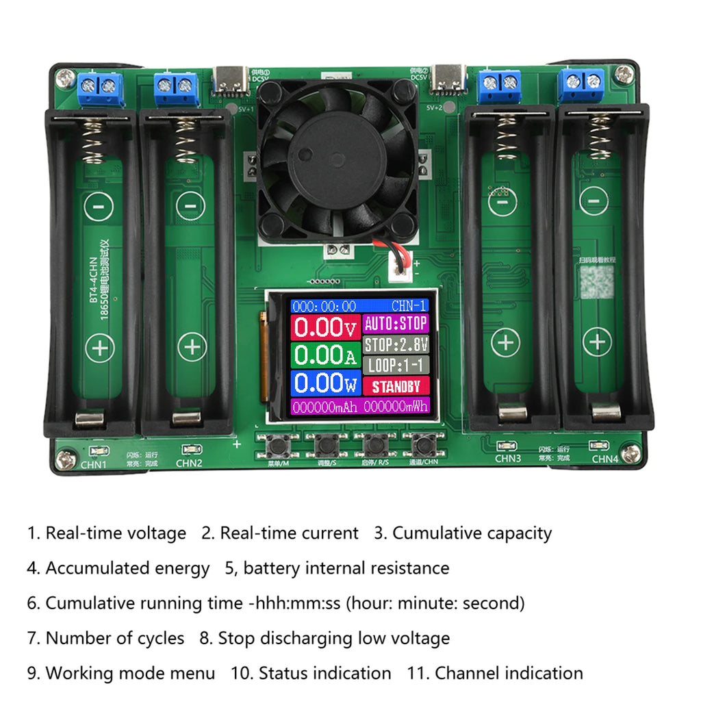 Battery Tester LCD Display Universal Battery Checker Analyzer Charger for 18650 Batteries 4 Channel Internal Resistance Tester