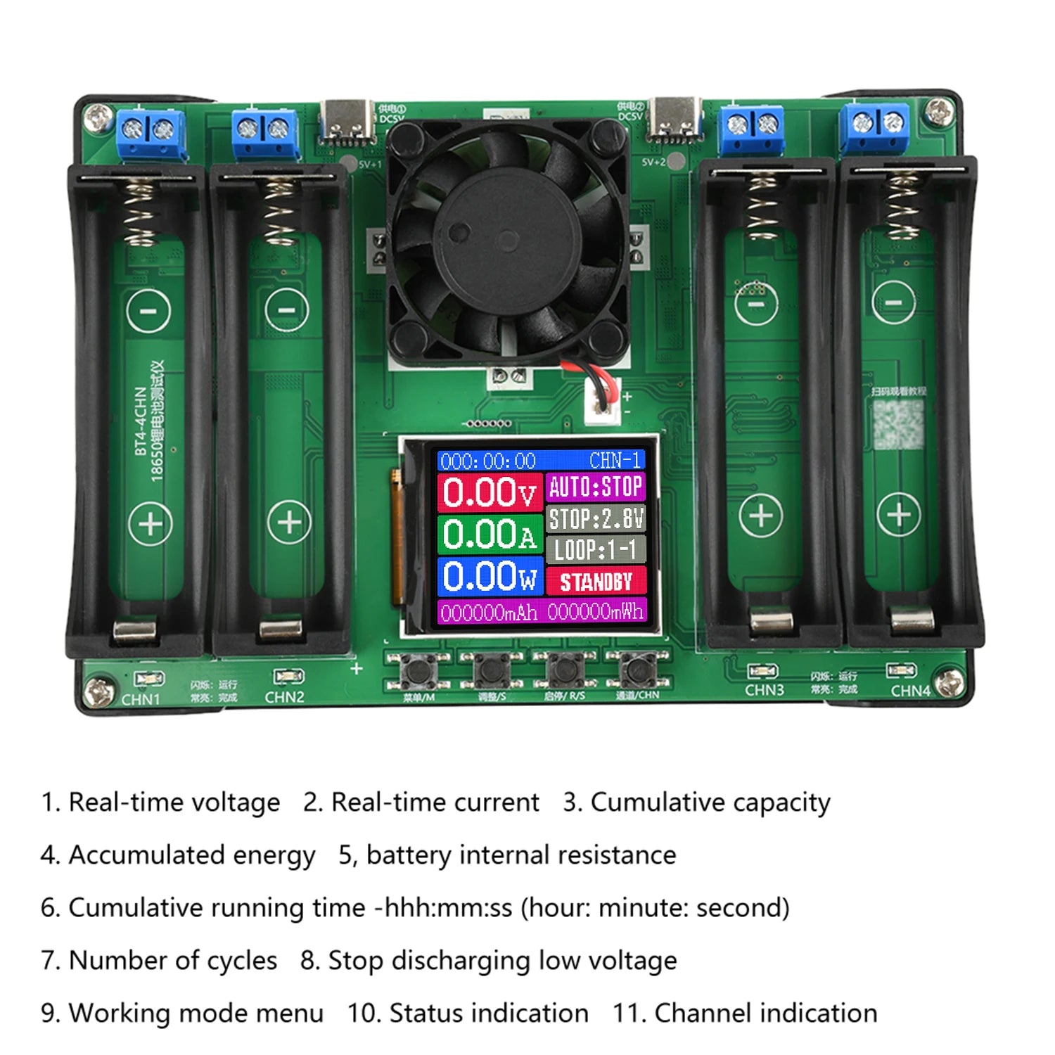 Battery Tester LCD Display Universal Battery Checker Analyzer Charger for 18650 Batteries 4 Channel Internal Resistance Tester