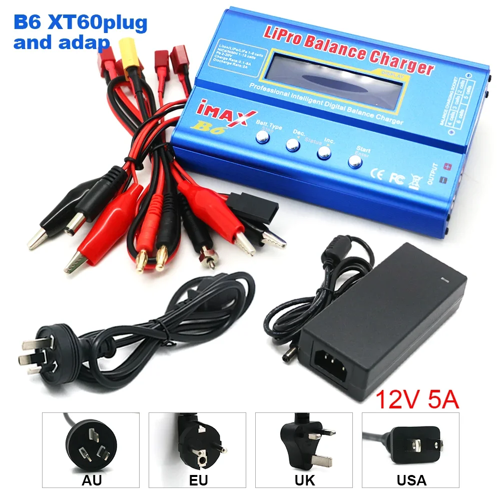 IMAX B6 80W B6 Charger Balance Charger Digital LCD Screen Lion LiFe Nimh Nicd PB Lipo Battery Discharger AC Power 12V 5A Adapter