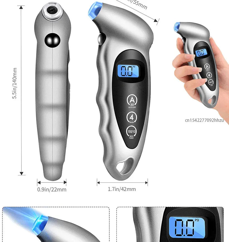 Portable Digital Tire Pressure Gauge 0-150PSI Backlight High-precision Car Barometer Tester Gauge Air Pressure Meter LCD Display