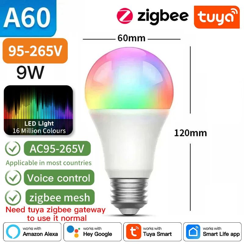 TNCE Tuya E27 Bulb Bluetooth/WIFI/Zigbee, Dimmable Light LED Lamp 2700-6500k RGB, Smart Life APP, Voice with Alexa Google Home