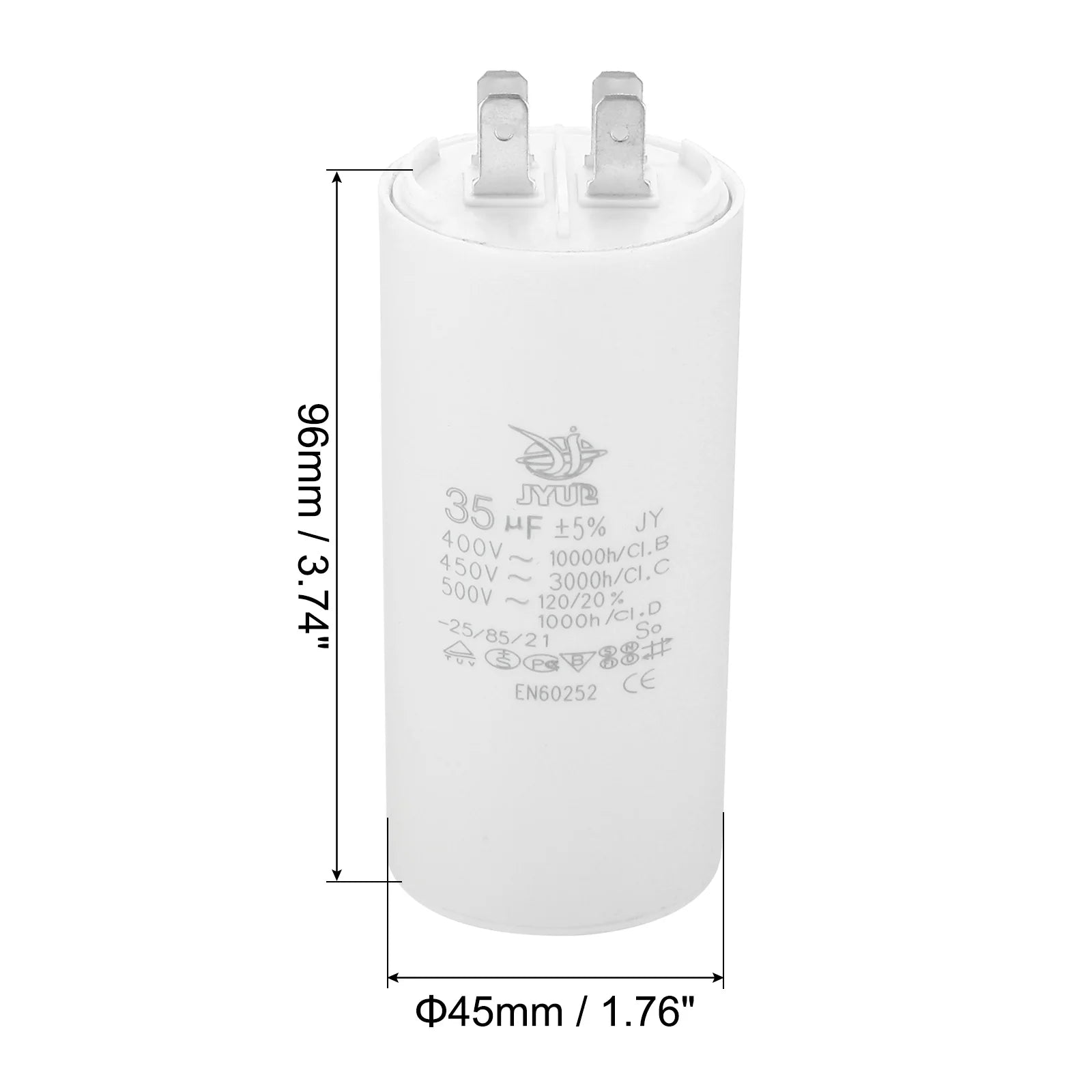 CBB60 8uf-100uf Running Capacitor AC 450V 4 Pins 50/60Hz Double Insert Cylinder Bottom for Air Conditioning Water Pump Fan Motor