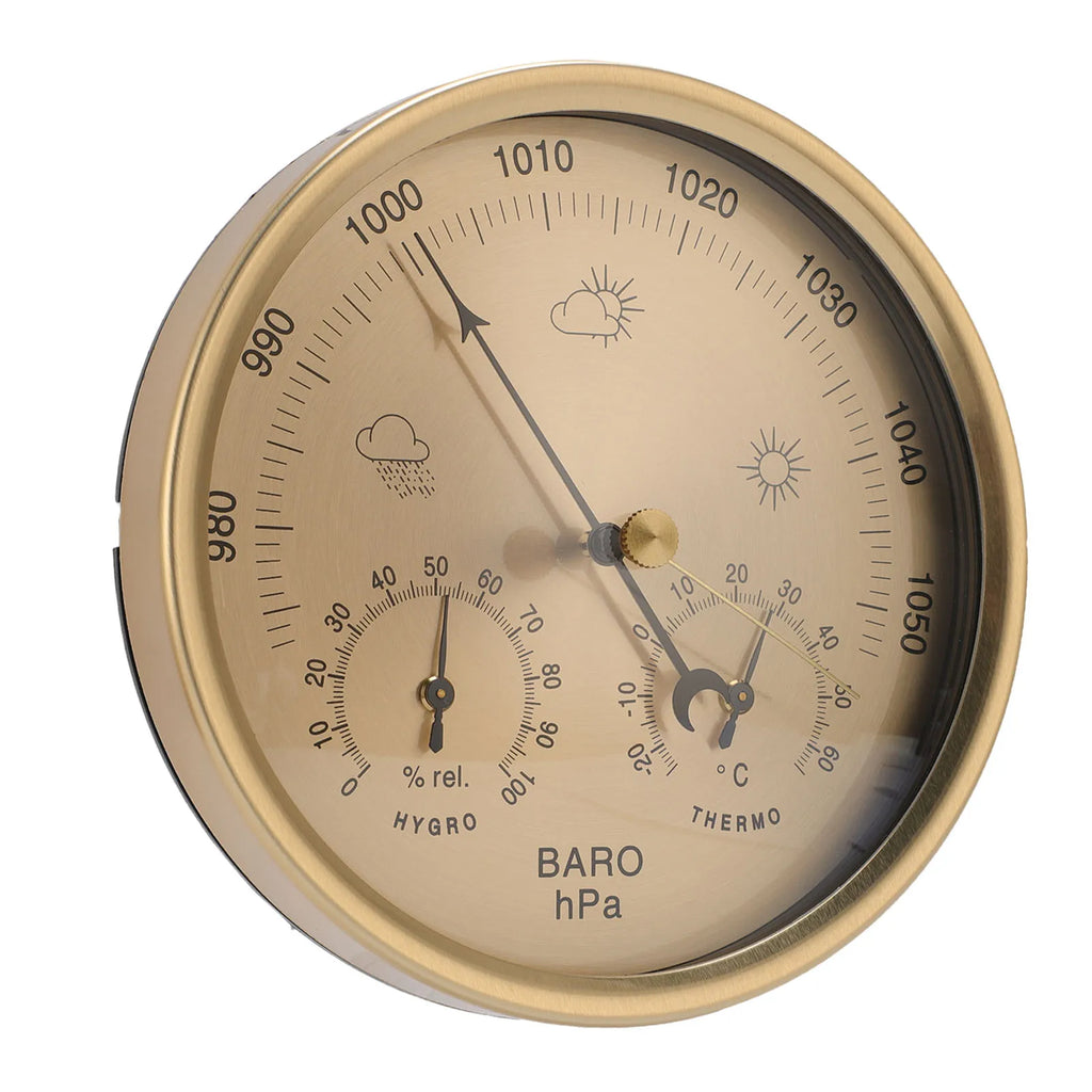 Metal 3 in 1 Barometer for Indoor and Outdoor Use Barometer Thermometer Hygrometer Household Weather Station with Round Frame