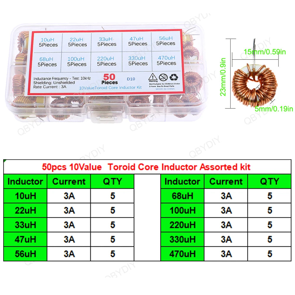 1uH-100mH I-Shaped Inductors Color Ring Inductors Toroid Core Choke DIP SMD Wire Wound Power Inductors Assorted Kit