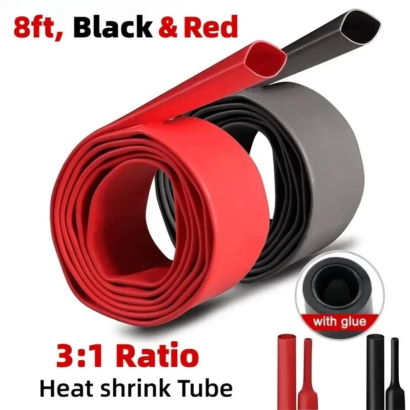 8ft/ 2.4m Length Heat Shrink Tubing Kit, 3:1 Ratio Marine Heat Shrink, Large Marine Dual Wall Adhesive Shrinkable Wire Wrap Tube
