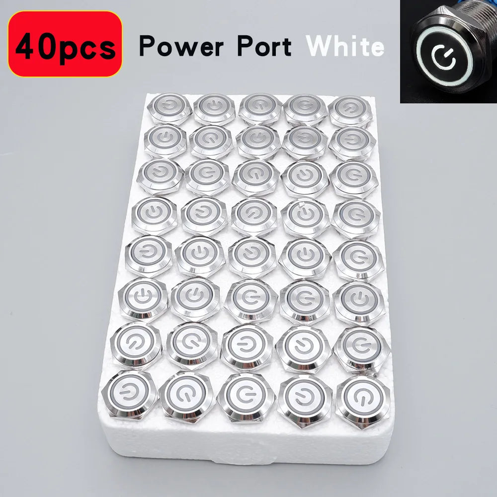 40pcs 16mm 19mm Metal Button Switch PC Power LED Light Waterproof Car Start On Off Momentary Latching 3V 5V 6V 12V 24V 220V Red
