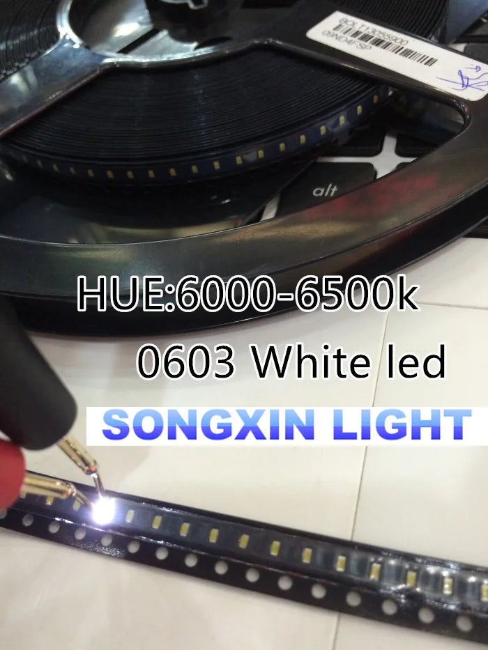 1000pcs/lot Small white lamp beads 0603 SMD LED 0603 white Light-emitting diodes  1.6*0.8*0.4MM 6000-6500K 3.0-3.6V