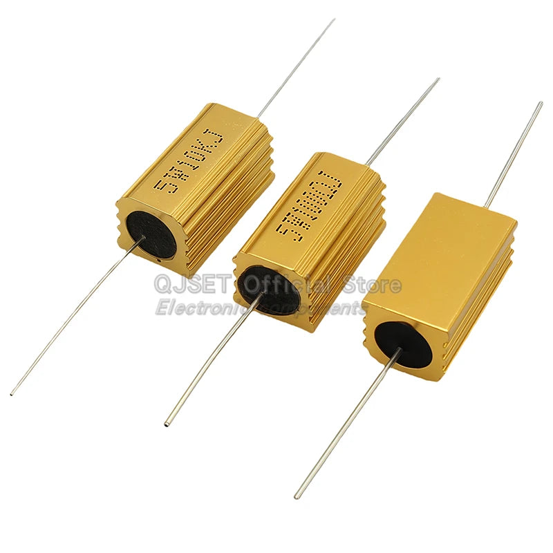 1pcs Gold Aluminum Housed High Power Resistors RX24-5W 0.1R 1R 2 3 4 5 6 8 10 20 47 100 150 200 300 470 Ohm 1K Ohm 10K 100K Ohms