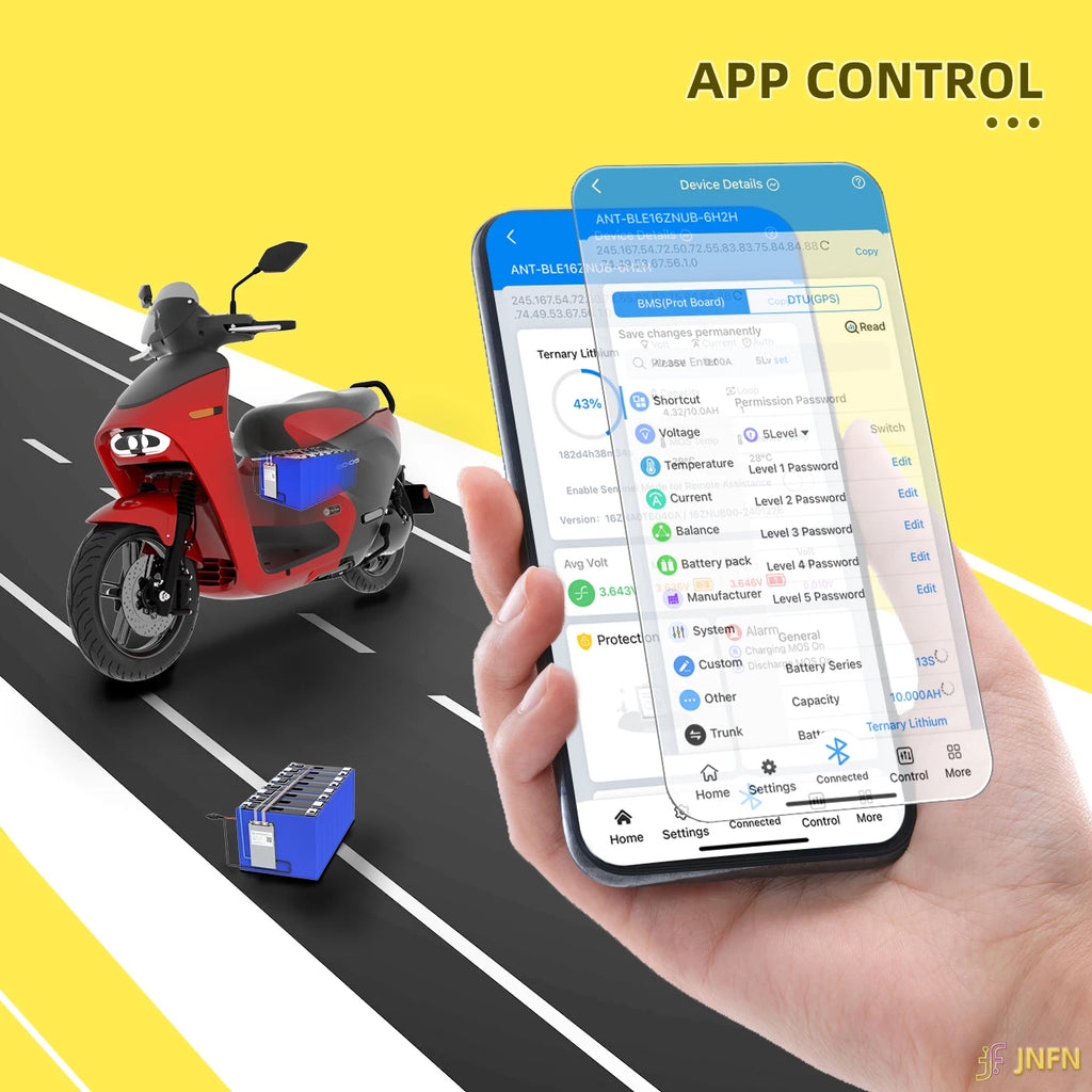 ANT Smart BMS 10-32S 72V 84V 96V BMS 120V High Voltage LiFePO4 Li-ion BMS for Electric Motorcycle with Bluetooth