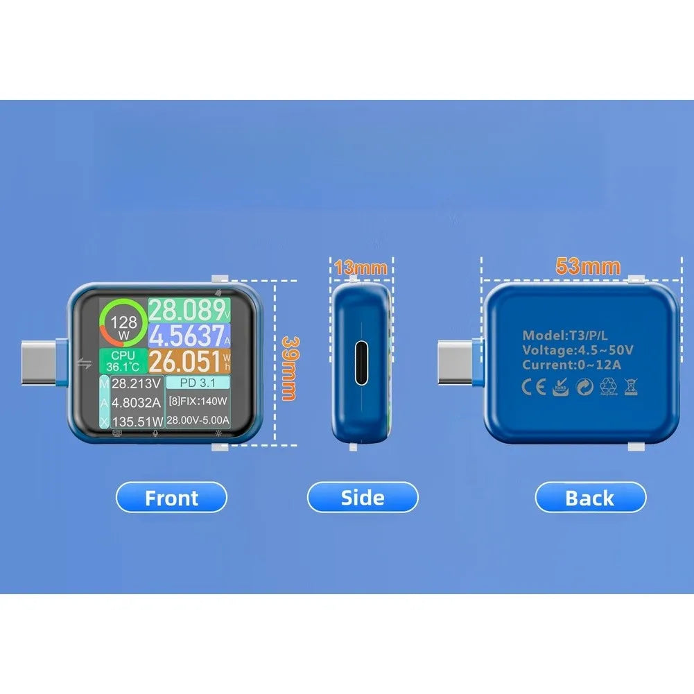 ATORCH T3P USB Power Analyzer Touchscreen Fast Charging Protocol Detection 4.5-50V 0-12A 140W PD3.1 E-Marker 16-bit Tester