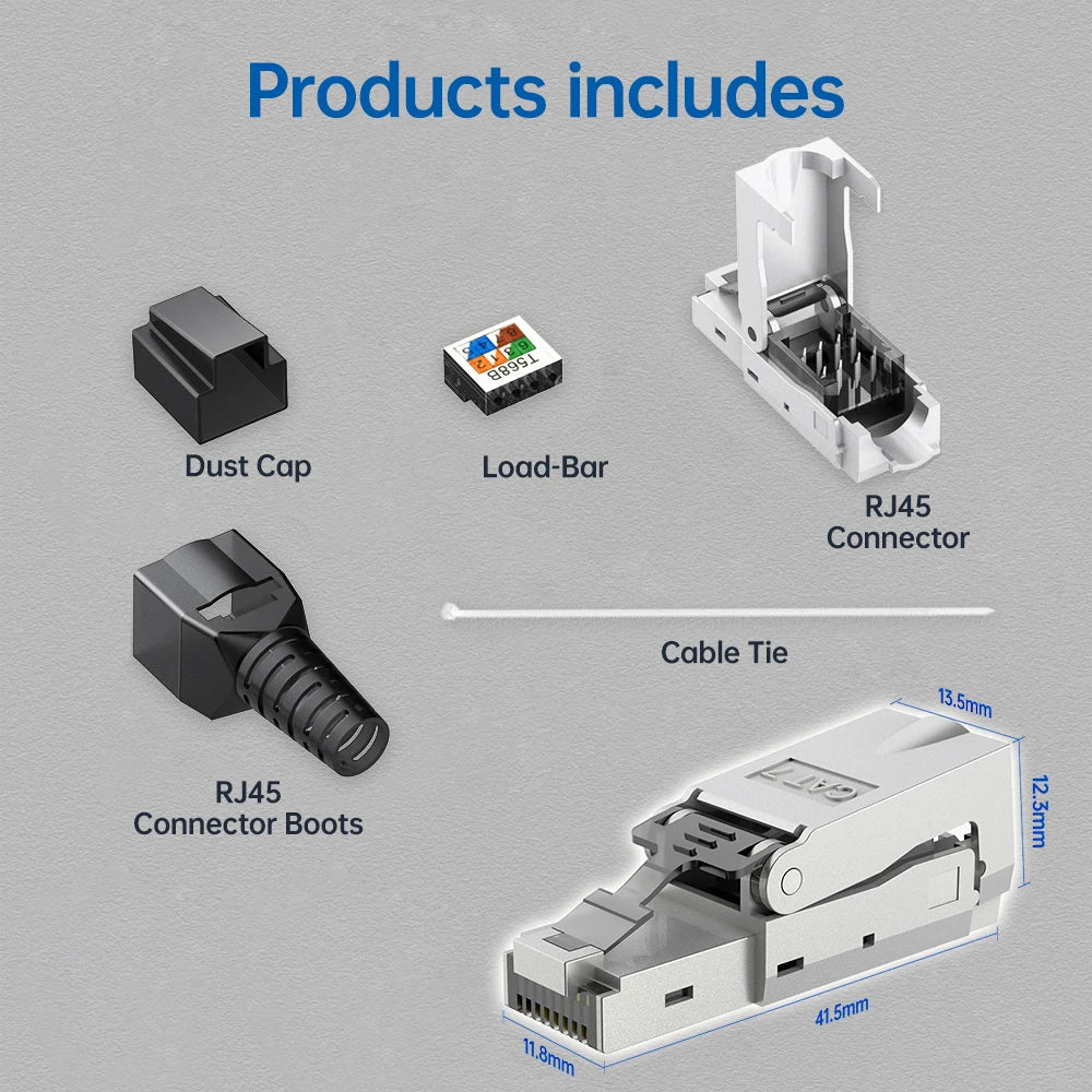 CAT8 STP RJ45 Connector CAT7 CAT6A Reusable Ethernet Termination modular Plug Shielded Modular Zinc alloy Field Termination Plug