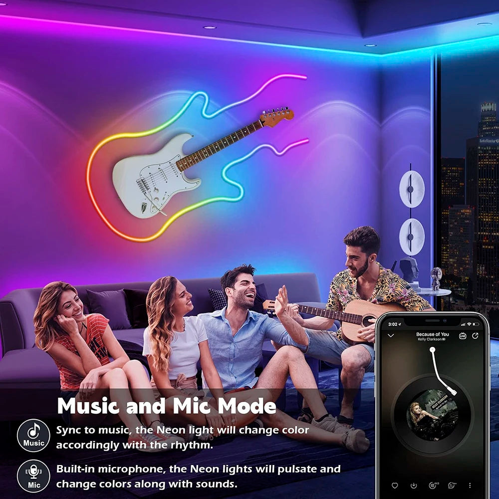 WISCOLOR WIFI RGBIC LED Neon Rope Lights Waterproof Music sync voice control Support Smart Life/TUYA/Alexa For Home Decoration