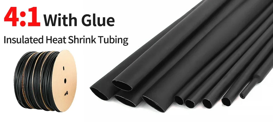 4:1 Ratio Heat Shrink Tube with Glue Waterproof Dual Wall Tubing 4mm to 32mm Black Insulated Cable Sleeve 5/10/25/50/100M