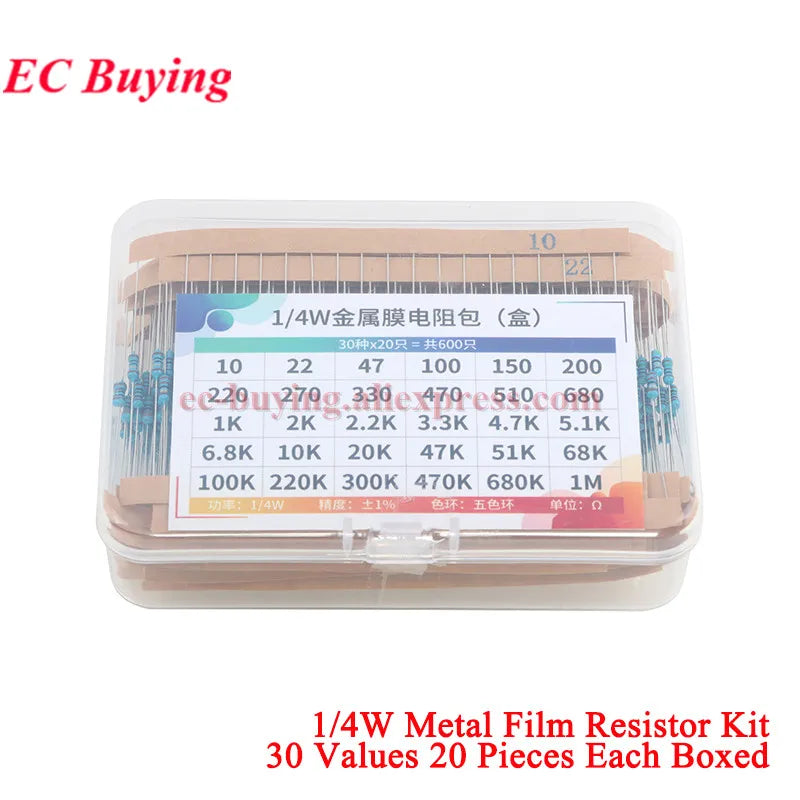 2600Pcs/150pcs 1/4W 1/2W 1W 2W 3W 5W Metal Film Resistor Assortment Kit 1% 0.25W 0.5W Resistance Set Electronic Components Kits