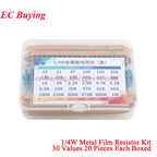 2600Pcs/150pcs 1/4W 1/2W 1W 2W 3W 5W Metal Film Resistor Assortment Kit 1% 0.25W 0.5W Resistance Set Electronic Components Kits