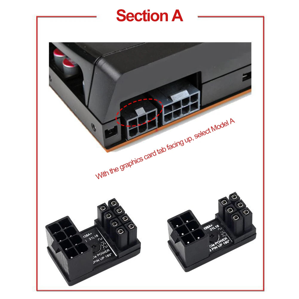 Turn Connector 8 Pin Power Adapter Board 180 Degree Angle GPU Power Connector for Desktops Graphics Card