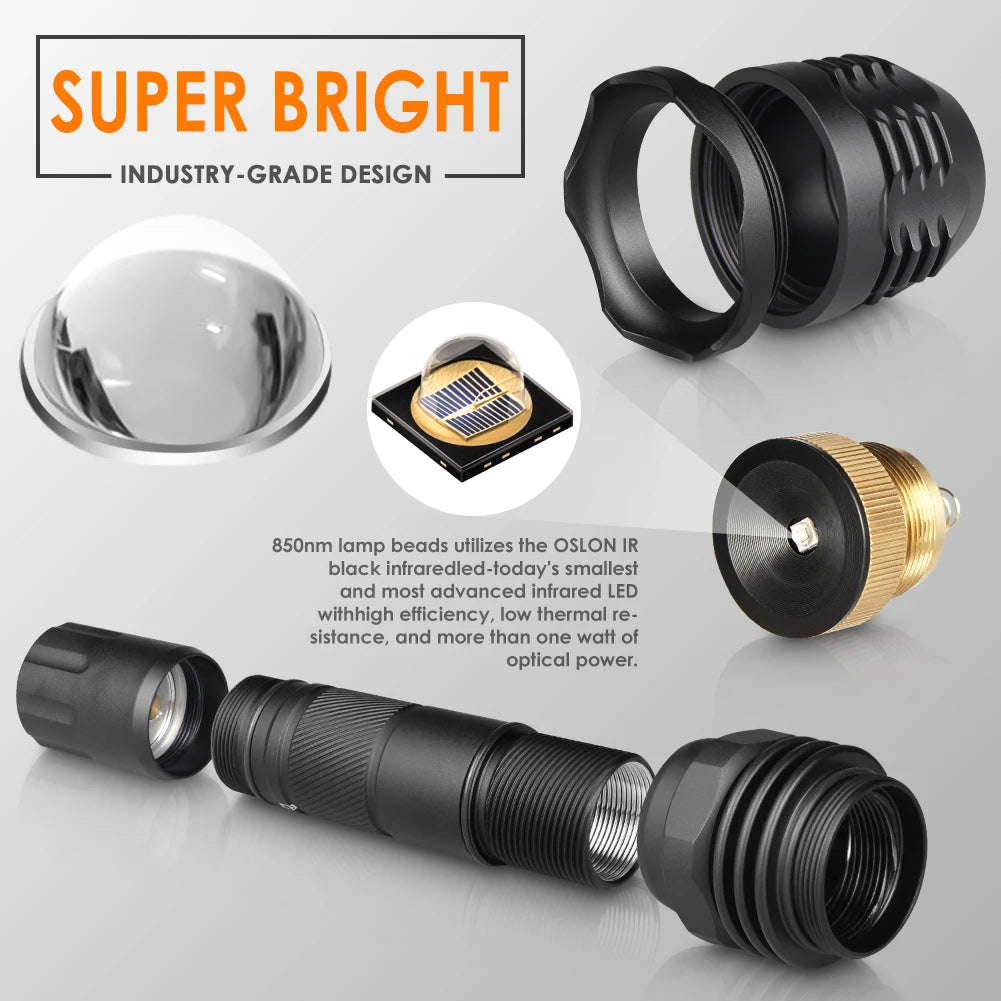 UniqueFire 802S IR850nm IR940nm LED Hunting Flashlight Zoomable Night Vision Torch for Coyote Hog Predator Varmint Hunting