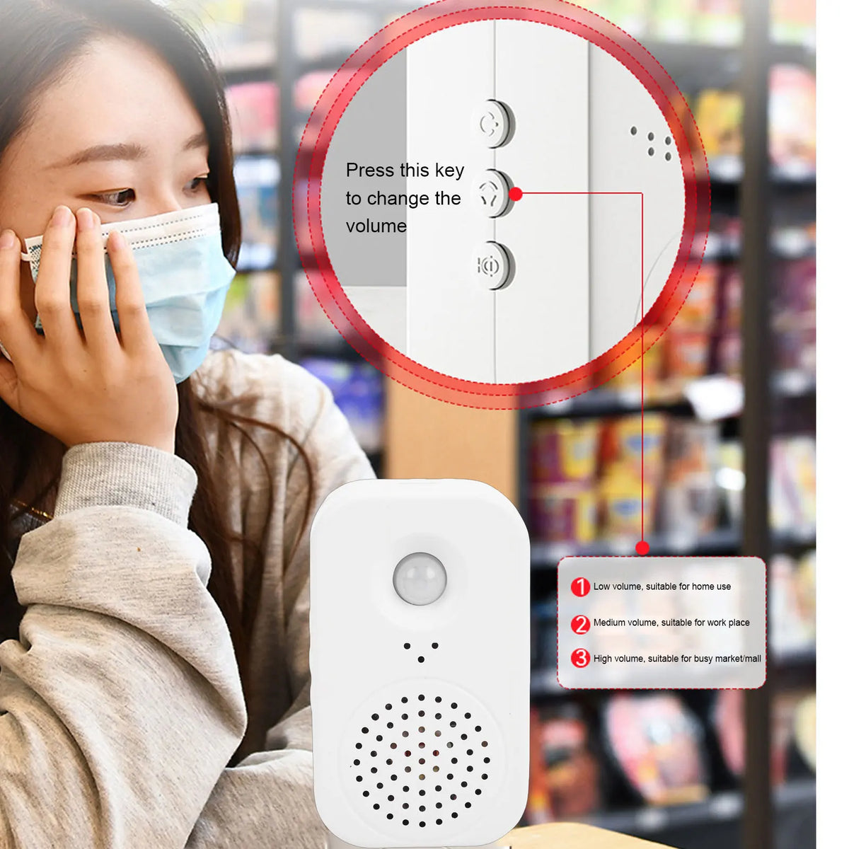 PIR Motion Sensor Activated Voice Reminder Small Doorbell Special Sound Effect for Shop Store Supermarket