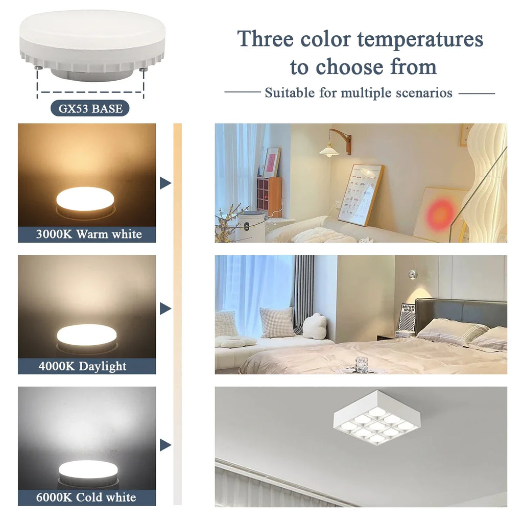 1-10pcs Hight Lumen GX53 LED Bulb 5W-15W 220V Disc Frosted Puck Warm Light 3000K,Reflector, 60W Equivalent,  Retrofit The GX53