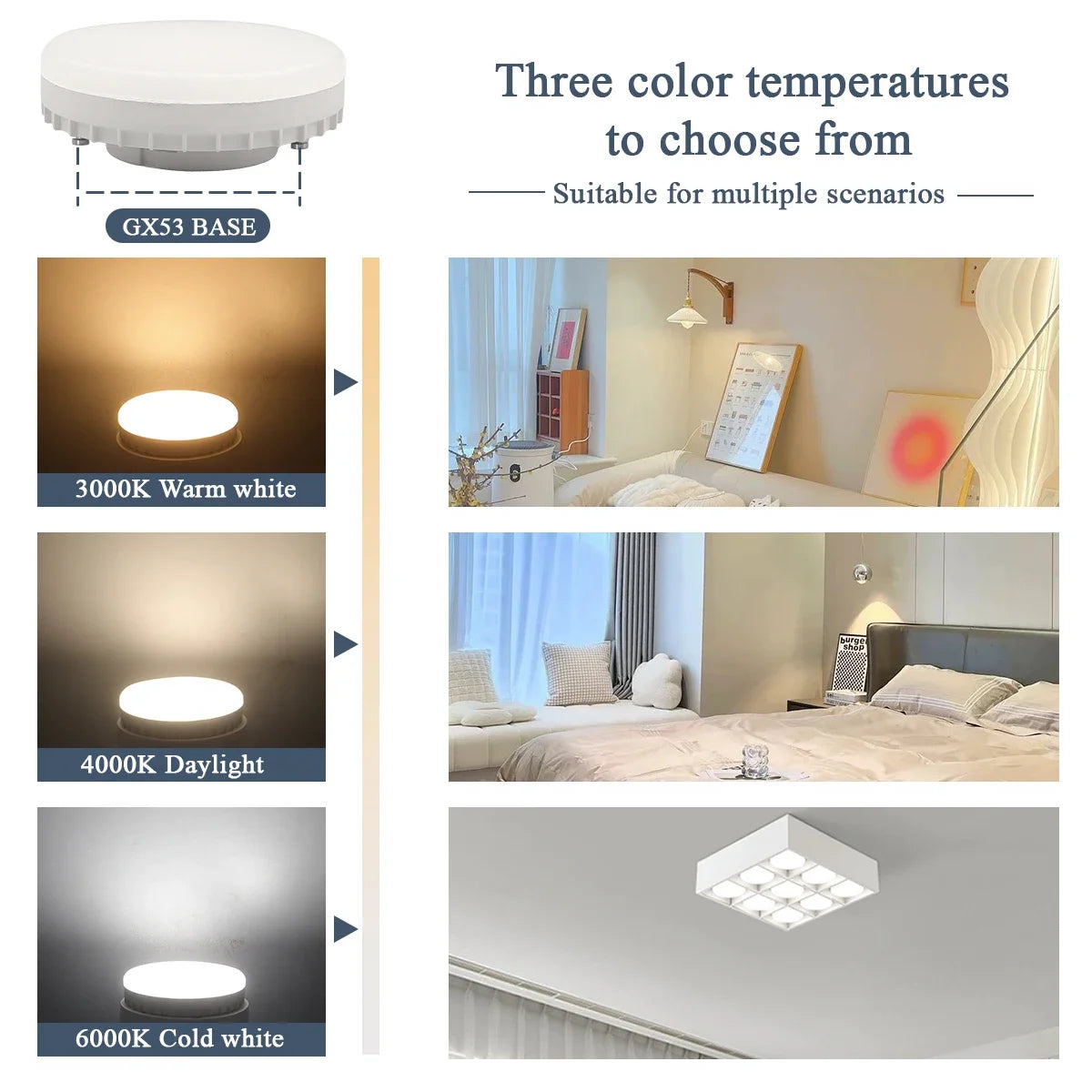 1-10pcs Hight Lumen GX53 LED Bulb 5W-15W 220V Disc Frosted Puck Warm Light 3000K,Reflector, 60W Equivalent,  Retrofit The GX53