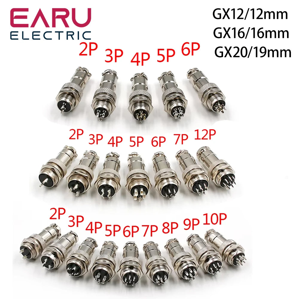 GX12 GX16 GX20 Aviation Connector Plug Socket Circular Connector 2 3 4 5 6 7 8 9 10 12 Pin 12/16/19mm Cable Wire Male Female