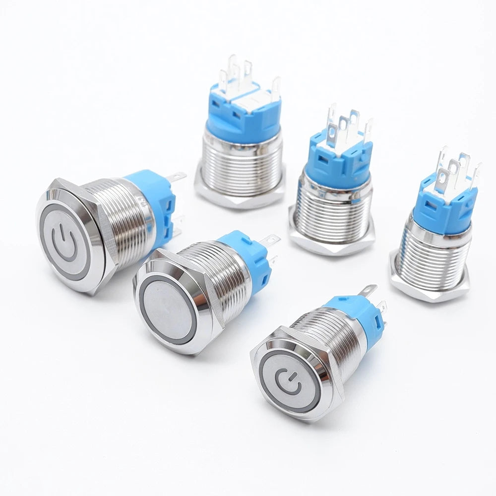 16mm 19mm 22mm Metal Push Button Switch Led Backlit On Off Car Engine Power Start Stop Waterproof With Wire 1NO1NC 5V 12V 220V
