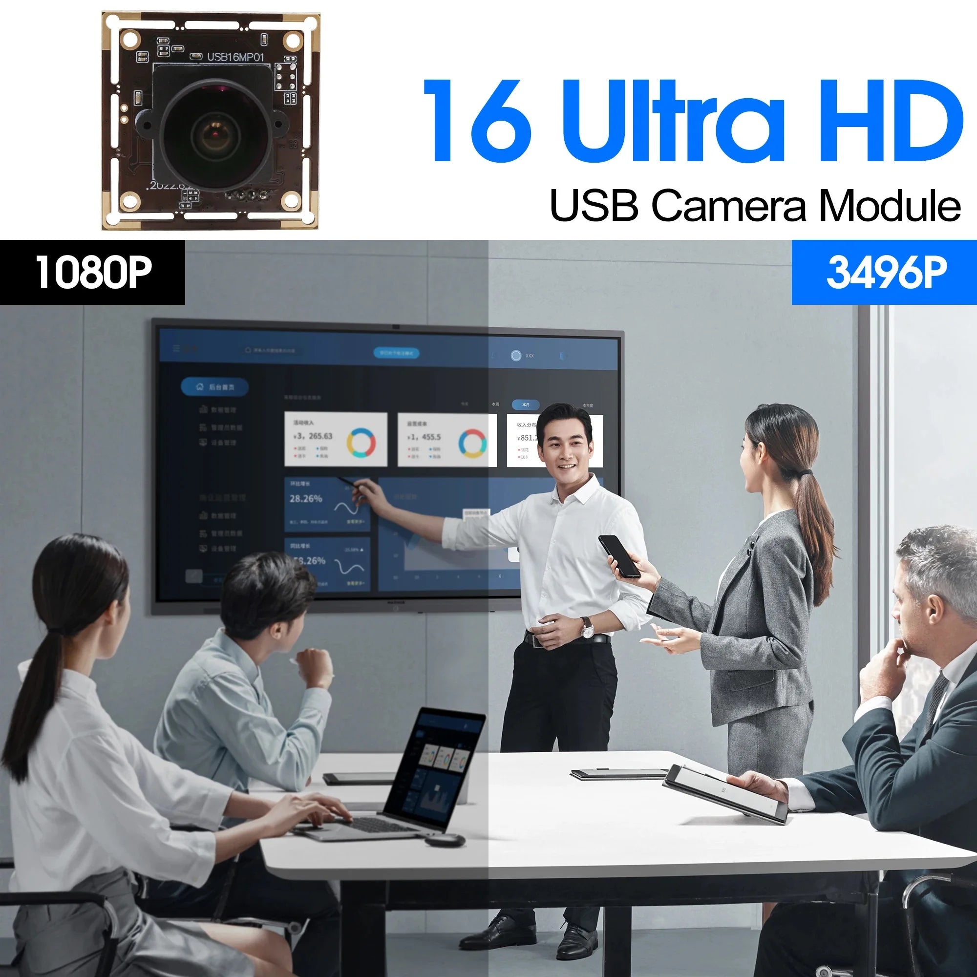 ELP 16MP Wide Angle USB Camera Module with 170degree Fisheye Lens 4K IMX298 Sensor Embedded Industrial Camera for Security