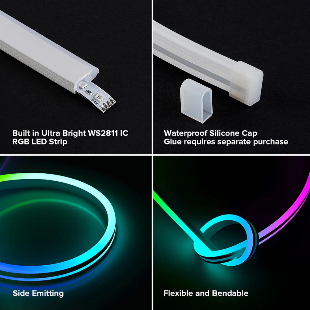 WS2811 RGBIC Neon Light Strip Addressable Neon Sign Silicone External 1 IC Control 6 LEDs Bright Tape 108 LEDs/M 24V IP67 3m 5m