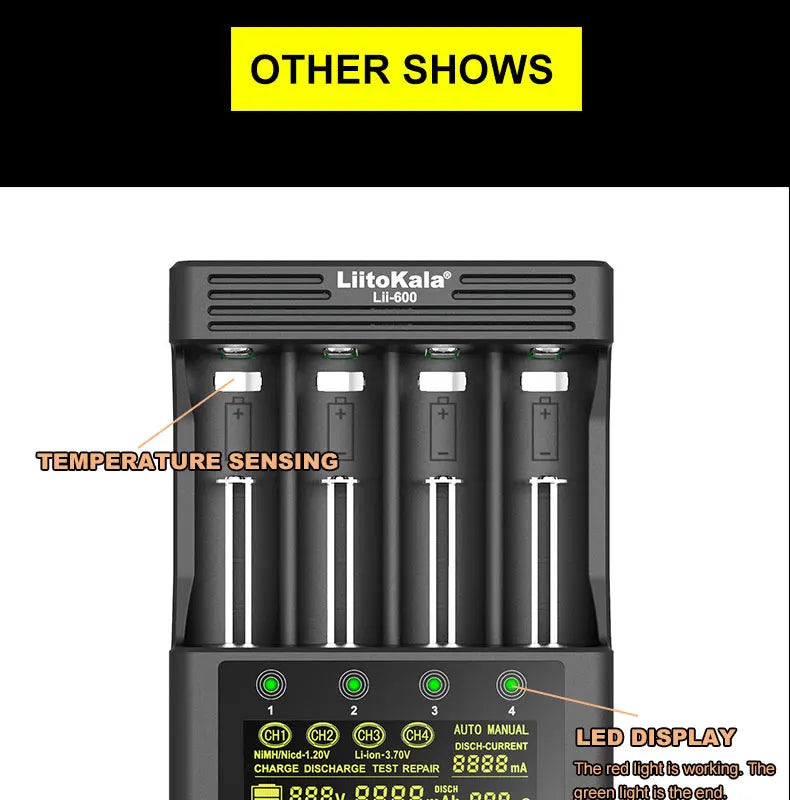 NEW LiitoKala Lii-600 Battery Charger For Li-ion 3.7V NiMH 1.2V battery Suitable 18650 26650 21700 26700 16340 14500 AA AAA
