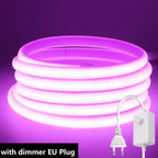 Dimmable 220V COB LED Light With Dimmer EU Power Kit Neon Strip 288Leds/M Waterproof Garden Room Home Bar Lighting Flexible Lamp