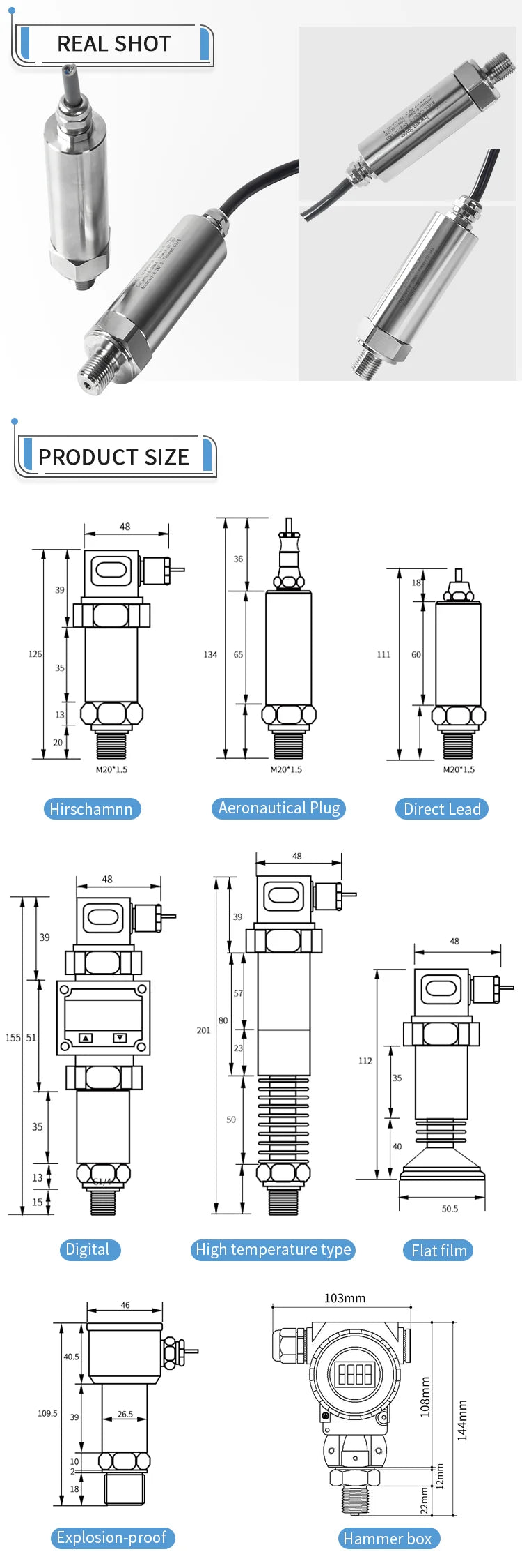 G1/4 Pressure Sensor 4-20mA 0-10V 0-100bar Direct Lead Pressure Transducer IP67 Direct Lead Pressure Transmitter 400bar 50bar