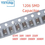 50PCS 1206 47PF 50V 100V 250V 500V 1000V 2000V 3000V ±5% 470J C0G NPO SMD Chip Multilayer Ceramic Capacitor