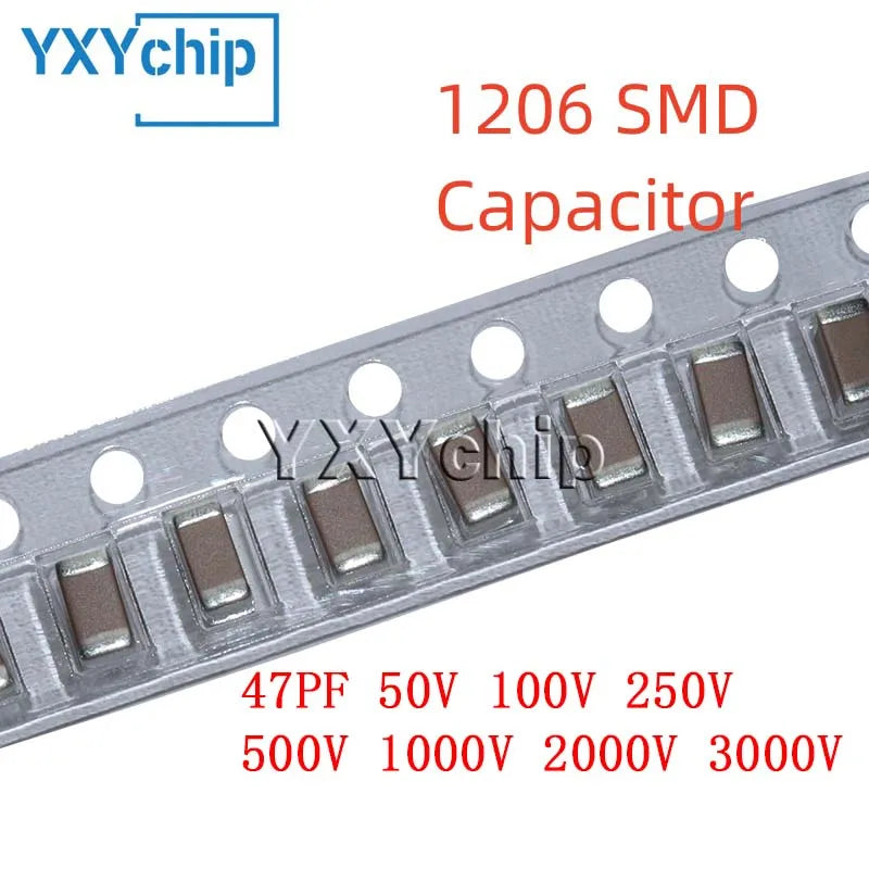 50PCS 1206 47PF 50V 100V 250V 500V 1000V 2000V 3000V ±5% 470J C0G NPO SMD Chip Multilayer Ceramic Capacitor