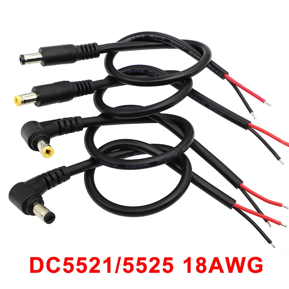 30cm DC Power Cord 5.5*2.1 / 5.5*2.5 Male Plug Connector Charging Cable 90 Degree Right Angle Adapter Power Extension Cord DIY