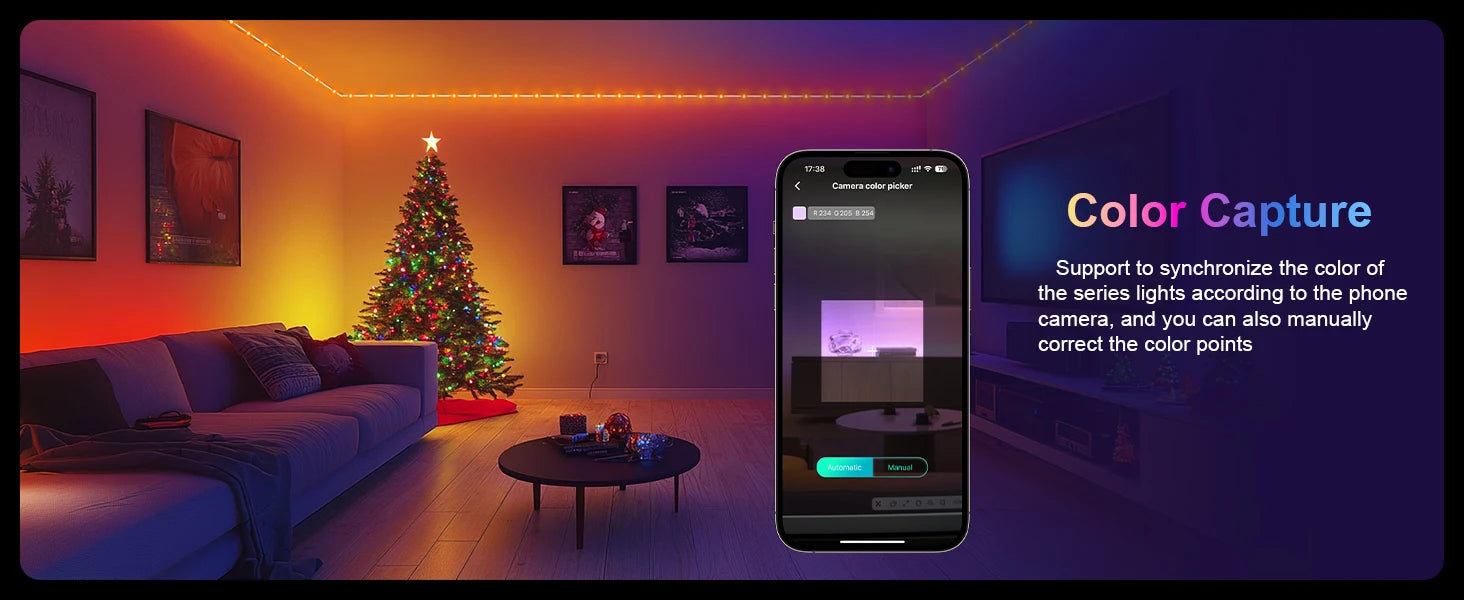 RGB Leather LED Fairy Lights 10M 40M Smart Bluetooth Music Light String IP65 Holiday Garland Decoration