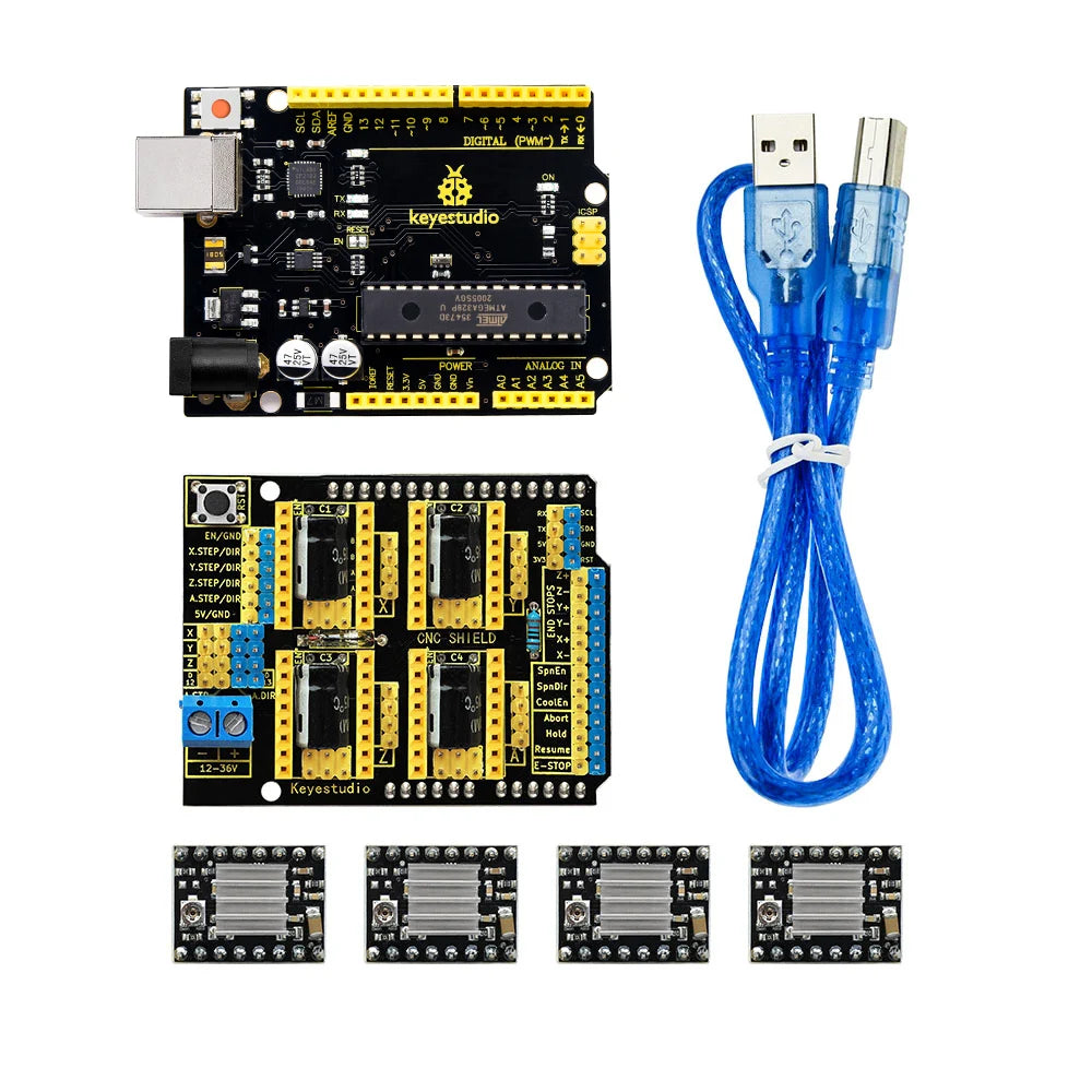 Keyestudio CNC Shield V2/V3/V4 Engraving Machine Kit For Arduino With UNO R3 Or Nano Board A4988/DRV8825 Driver Compatible GRBL