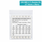 1206 Thin Film Resistor Pack 0.1% Low TCR SMD Chip Resistor 1R 2.2R 10R 100R 1K 10K 22K 47K 100K 470K 1M Ohm High Precision Kit