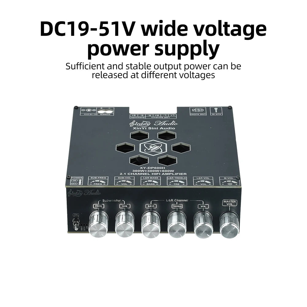 2 1 Channel High Power Subwoofer Amplifier XY DP600H Dual TPA3255 Chip DC 19 51V 10A Bluetooth AUX U Disk Input Cooling Fan