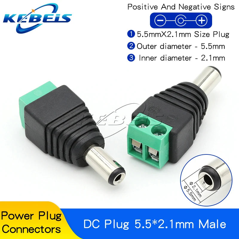 2/5/10PCS DC 12V Male Female BNC Connectors 5.5*2.1mm/2.5mm Welding-Free Power DC Plug Adapter Jack Sockets For LED CCTV Camera